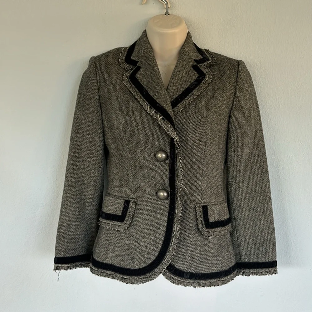 Banana Republic gray wool fringe professional button up blazer jacket size 0